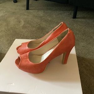 CLOSET CLEANUP: Peep toe, Orange Block Heels S:10